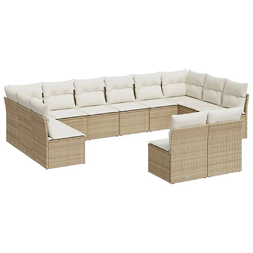 Maison Chic Salon de jardin avec coussins 12 pcs | Ensemble de Table et chaises | Mobilier d'Extérieur beige résine tressée -GKD61866