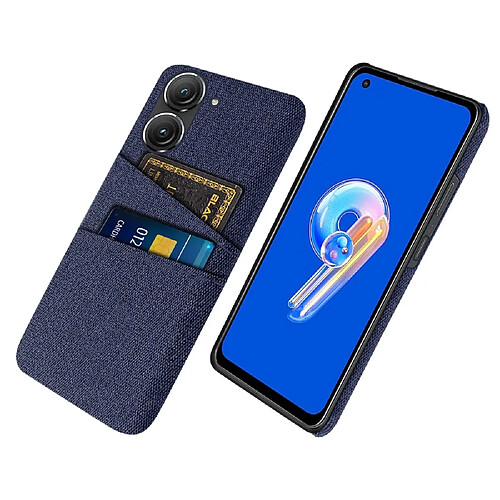 Coque en TPU anti-chute, anti-rayures avec deux porte-cartes pour votre Asus Zenfone 9 5G - bleu