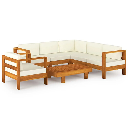 Maison Chic Salon de jardin 7 pcs + coussins - Mobilier/Meubles de jardin - Table et chaises d'extérieur blanc crème Bois d'acacia -MN47074