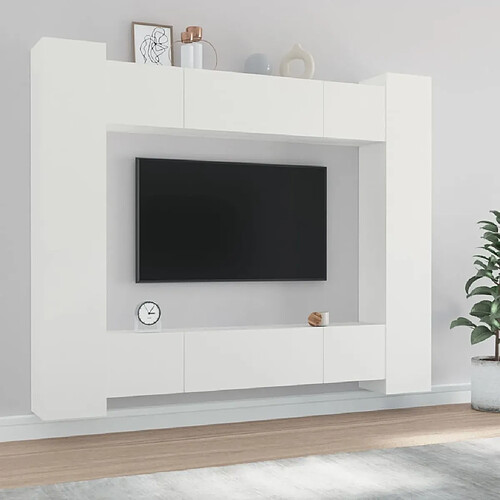 Maison Chic Ensemble de meubles TV 8 pcs | Banc TV Moderne pour salon | Meuble de Rangement - Blanc Bois d'ingénierie -MN37760