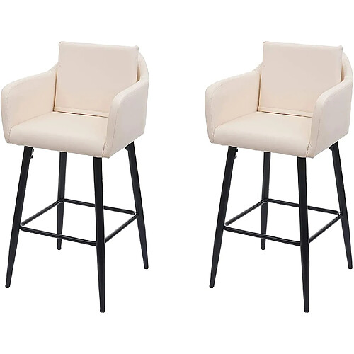 Decoshop26 Lot de 2 tabourets de bar avec repose-pieds en synthétique crème et métal noir TDB04066