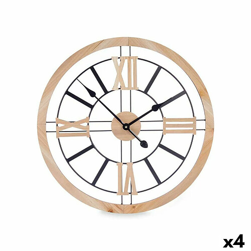 Gift Decor Horloge Murale Noir Métal Bois MDF 60 x 60 x 4,5 cm (4 Unités)