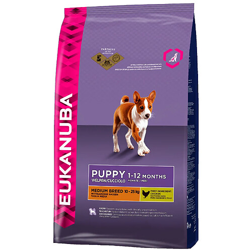 EUKANUBA Croquettes pour chiots de race moyenne - 100% complet et équilibré- Sans arôme artificiel ajouté - Au poulet - 3kg