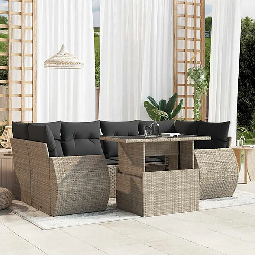 vidaXL Salon de jardin avec coussins 7 pcs gris clair résine tressée