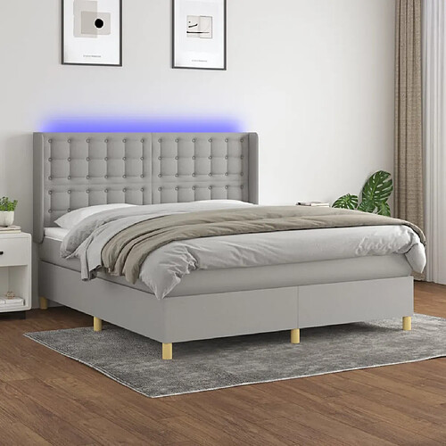 vidaXL Sommier à lattes de lit matelas LED Gris clair 180x200 cm Tissu