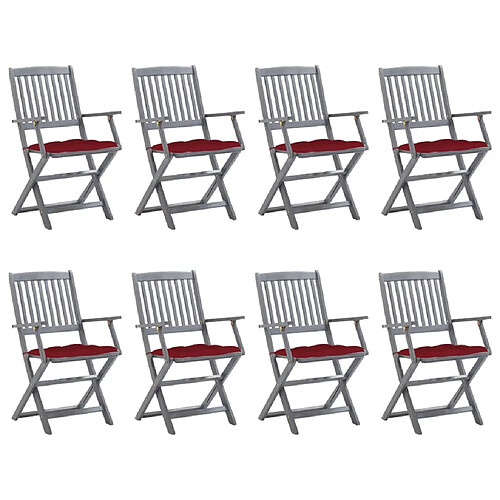 vidaXL Chaises pliables d'extérieur lot de 8 et coussins Bois d'acacia