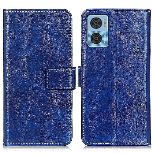 Etui en PU texture rétro crazy horse, fermoir magnétique, anti-rayures avec support pour votre Motorola Moto E22i 4G/E22 4G - bleu