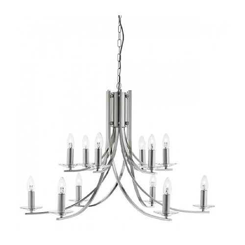 Searchlight Chandelier sans abats jours Ascona Argent satiné 12 ampoules 112cm