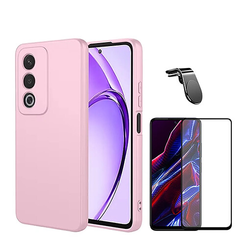 Kit De Film En Verre Trempé À Couverture Complète 5D + Couvercle En Silicone Liquide + Support Magnétique L Phonecare Compatible avec Oppo A80 5G - Rose