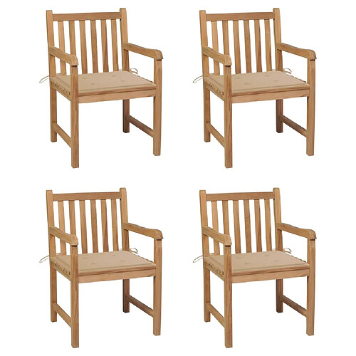 vidaXL Chaises de jardin lot de 4 et coussins beige bois teck solide