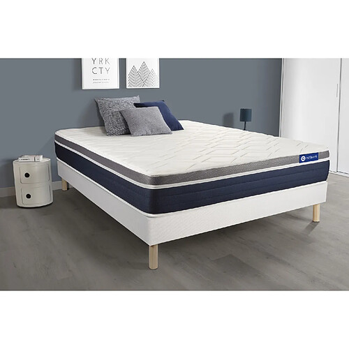 ACTISOM Ensemble ACTIFLEX CONFORT Matelas Ressorts ensachés+mémoire de forme 140x190cm Maxi épaisseur + sommier KIT blanc