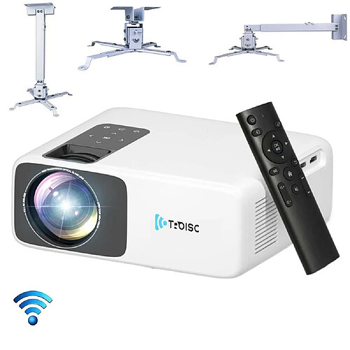 TROISC WiFi Recopie d'écran, Connexion Bluetooth, 1080P FULL HD, Projecteur Portable, Lampe LED 50 000 heures, avec Support de Projecteur