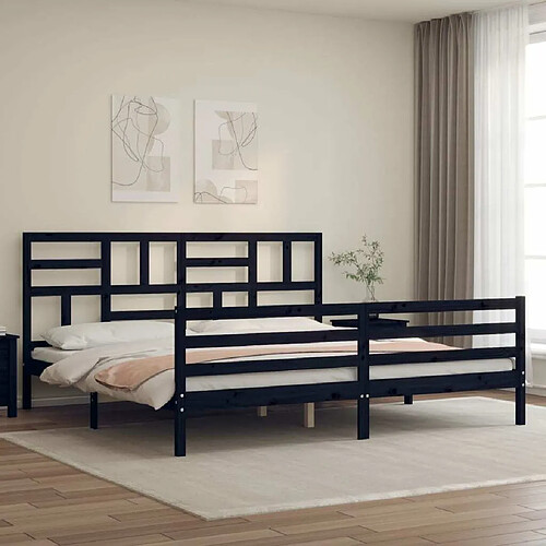 Maison Chic Lit adulte - Cadre Structure de lit avec tête de lit Contemporain noir 200x200 cm bois massif -MN17445