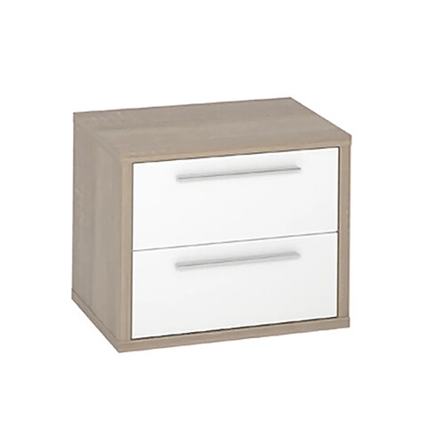 Pegane Table de chevet / Table de nuit coloris chêne/blanc - Longueur 50 x Profondeur 34 x Hauteur 45 cm