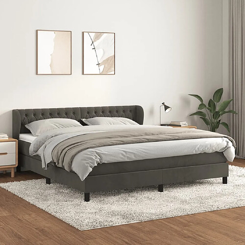 vidaXL Sommier à lattes de lit et matelas Gris foncé 180x200cm Velours