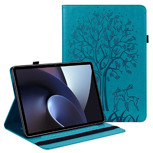 Etui en PU motif cerf, fermeture élastique avec support et porte-carte, bleu pour votre Oppo Pad