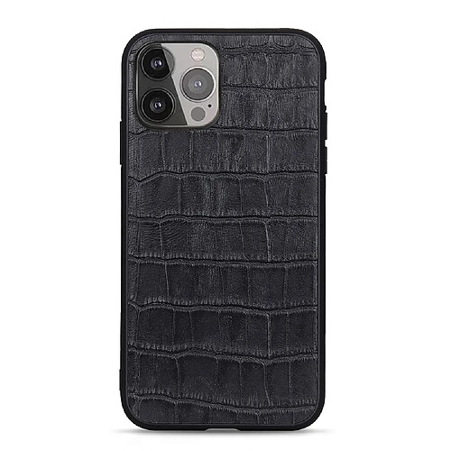 Coque en TPU + cuir véritable anti-rayures en peau de crocodile noir pour votre Apple iPhone 13 Pro Max 6.7 pouces