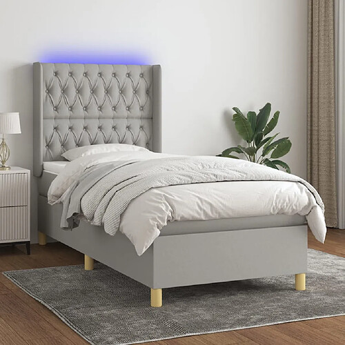 vidaXL Sommier à lattes de lit matelas LED Gris clair 90x200cm Tissu