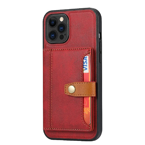 Coque en TPU + PU hybride avec béquille et porte-cartes rouge pour votre Apple iPhone 13 Pro 6.1 pouces