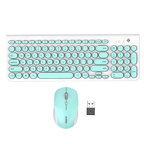 Clavier Sans Fil Muet Circulaire Rétro Et Souris 1600DPI Pour Bureau Bleu