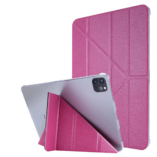 Etui en PU Texture de soie avec support origami rose pour votre Apple iPad Pro 12.9 pouces (2021)