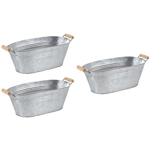 Aubry Gaspard Jardinière ovale zinc et bois (Lot de 3).