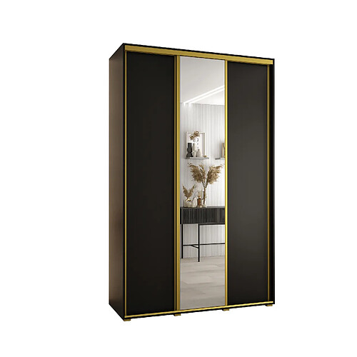 Abiks Meble Armoire à portes coulissantes Davos 3 235.2 x 160 x 45 3 portes coulissante (Noir/Noir/Or)