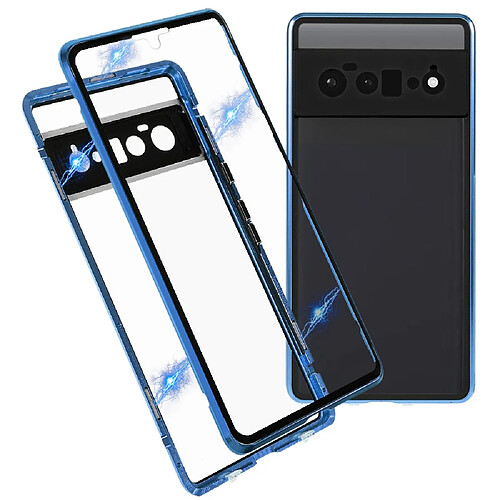 Coque en métal avec boucle de verrouillage, matte, magnétiquement absorbée, bleu pour votre Google Pixel 6 Pro