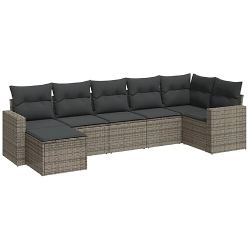 Maison Chic Salon de jardin avec coussins 7 pcs | Ensemble de Table et chaises | Mobilier d'Extérieur gris résine tressée -GKD20079