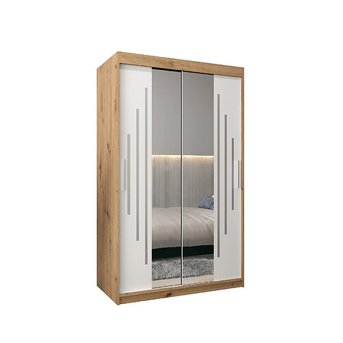 Abiks Meble Armoire YORK 1 À Portes Coulissantes 200/120/62 2 Portes (Artisan/Blanc)