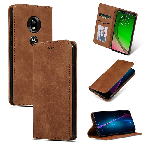 Wewoo Housse Coque Etui en cuir avec rabat horizontal magnétique Business Skin Feel pour MOTO G7 Play version européenne Marron