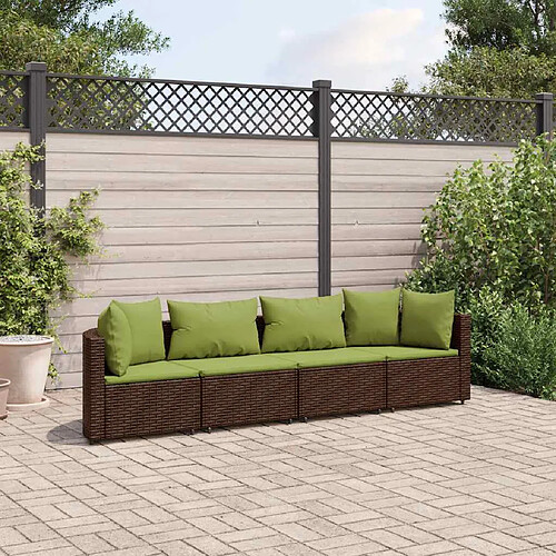 vidaXL Salon de jardin 4 pcs avec coussins marron résine tressée