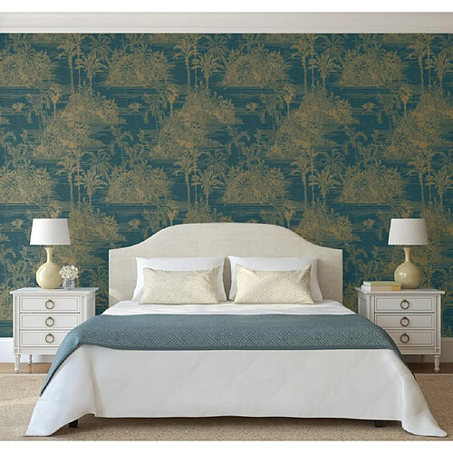 DUTCH WALLCOVERINGS Papier peint Tropical Bleu foncé et doré