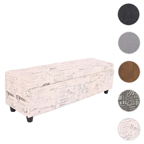 Mendler Banc/banquette/coffre de rangement Kriens, 112x45x45cm, tissu ~ crème / jacquard noir