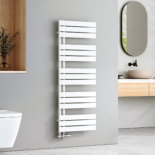 EMKE Radiateur Panneau, Sèche-serviette eau Chaude, Porte-Serviettes Pour Le Chauffage de la Salle de Bain, Chauffe Serviettes à Température Constante, 130x50cm, 661W, Blanc