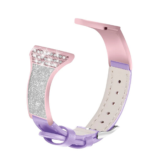 Bracelet en cuir véritable décor de strass, violet pour votre Garmin Vivoactive 4