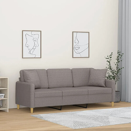 vidaXL Canapé 3 places avec oreillers décoratifs taupe 180 cm tissu