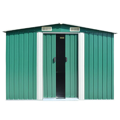 Helloshop26 Abri de jardin cabane cabanon maison de stockage remise extérieur hangar outils robuste 257 x 392 x 181 cm métal vert 02_0022169