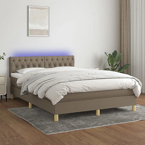 Sommier à lattes LED,Cadre à lattes de lit avec matelas pour Adulte Taupe 140x200 cm Tissu -MN82722