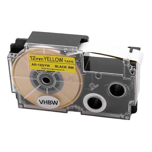 vhbw cassette cartouche 12mm noir sur jaune pour imprimante d´étiquette Casio CW-L300, KL-100E, KL-120, KL-130, KL-1500, KL-200, KL-200E