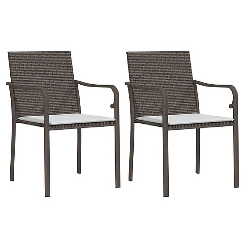 Maison Chic Lot de 2 Chaises de jardin,Fauteuil d'extérieur et coussins marron 56x59x84 cm rotin -MN21984