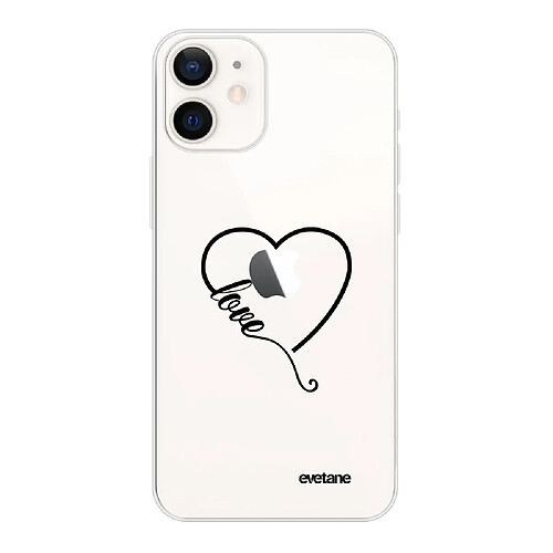 Coque iPhone 12 mini souple transparente Coeur love Motif Ecriture Tendance Evetane