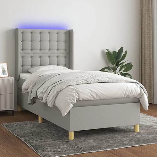 Sommier à lattes et matelas LED,Cadre à lattes de lit pour Adulte Gris clair 100x200 cm Tissu -MN98254