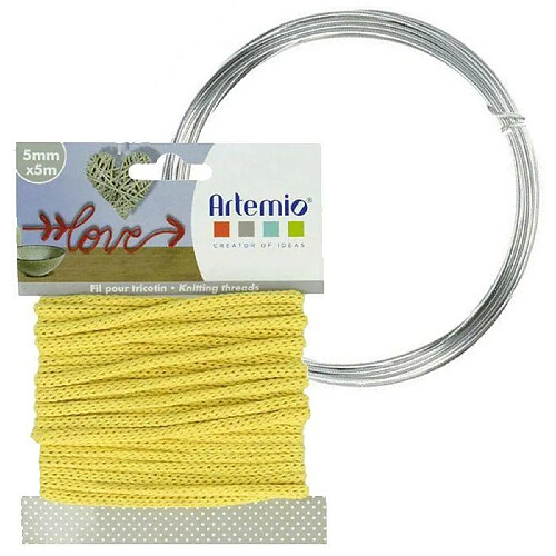 Artemio Fil à tricotin jaune 5 mm x 5 m + fil d'aluminium