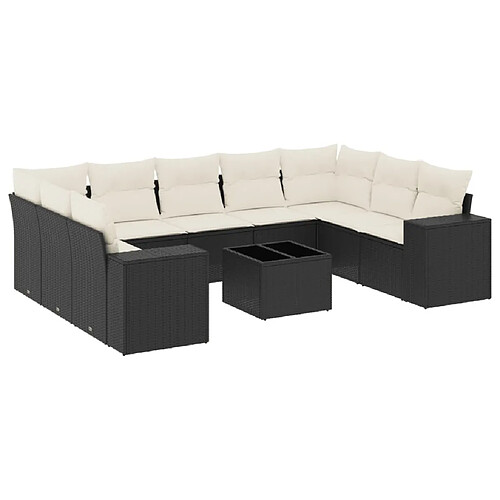 Maison Chic Salon de jardin 10 pcs avec coussins | Ensemble de Table et chaises | Mobilier d'Extérieur noir résine tressée -GKD53867