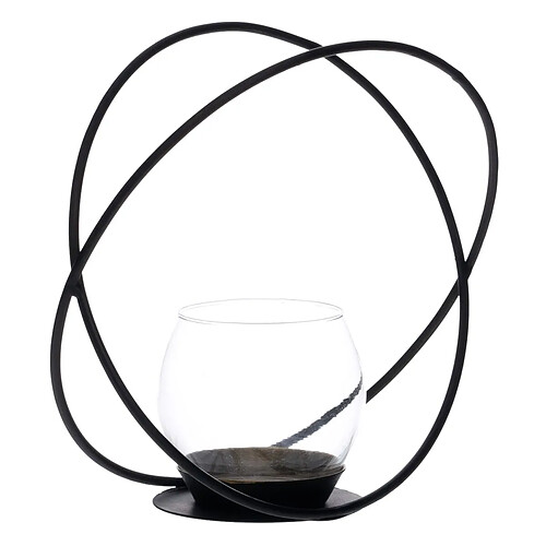 BigBuy Home Bougeoir Noir Verre Fer 20 x 8,3 x 18,3 cm