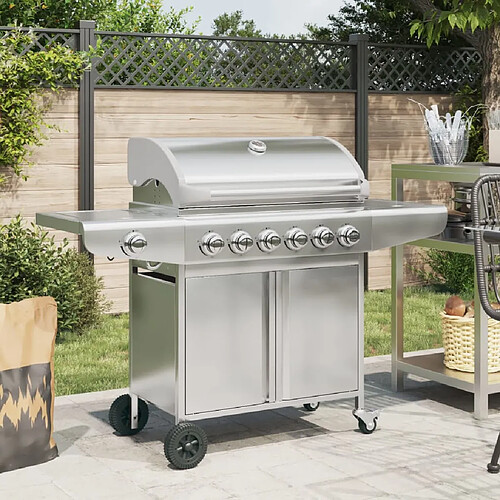 vidaXL Barbecue à gaz avec 7 brûleurs argent acier inoxydable