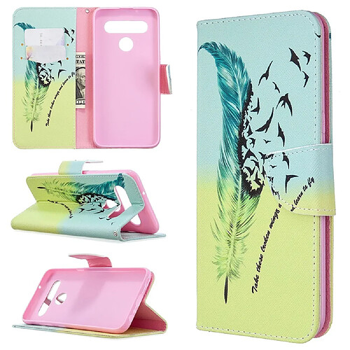 Etui en PU impression de motifs avec support motif de plumes pour votre LG K61