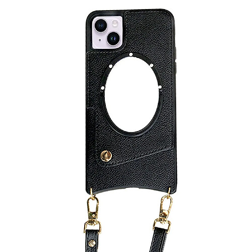 Coque en TPU + PU design en queue de poisson avec porte-carte et bandoulière pour votre iPhone 14 - noir