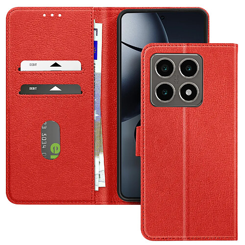 Avizar Étui pour Xiaomi 14T Clapet Portefeuille et Support Vidéo Rouge